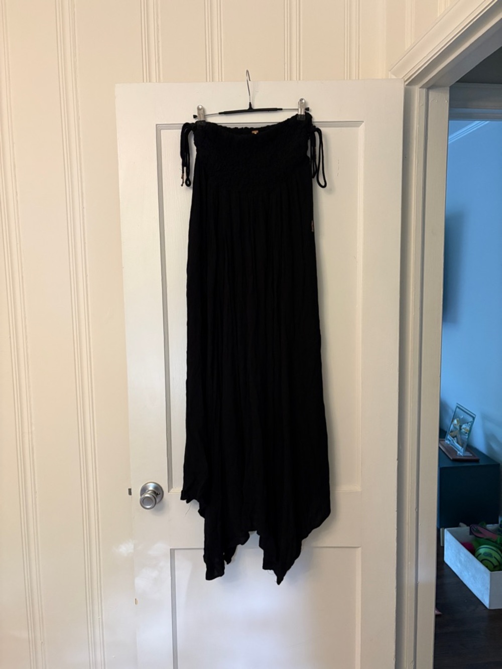 Free People Black Maxi Dress with Smocked Bodice and Tie Straps